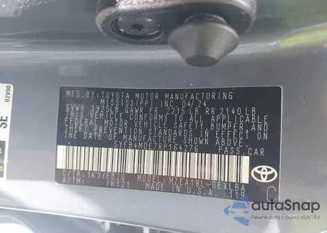 2024 Toyota Corolla Le z USA, uszkodzony, nr VIN 5YFB4MDE7RP164276